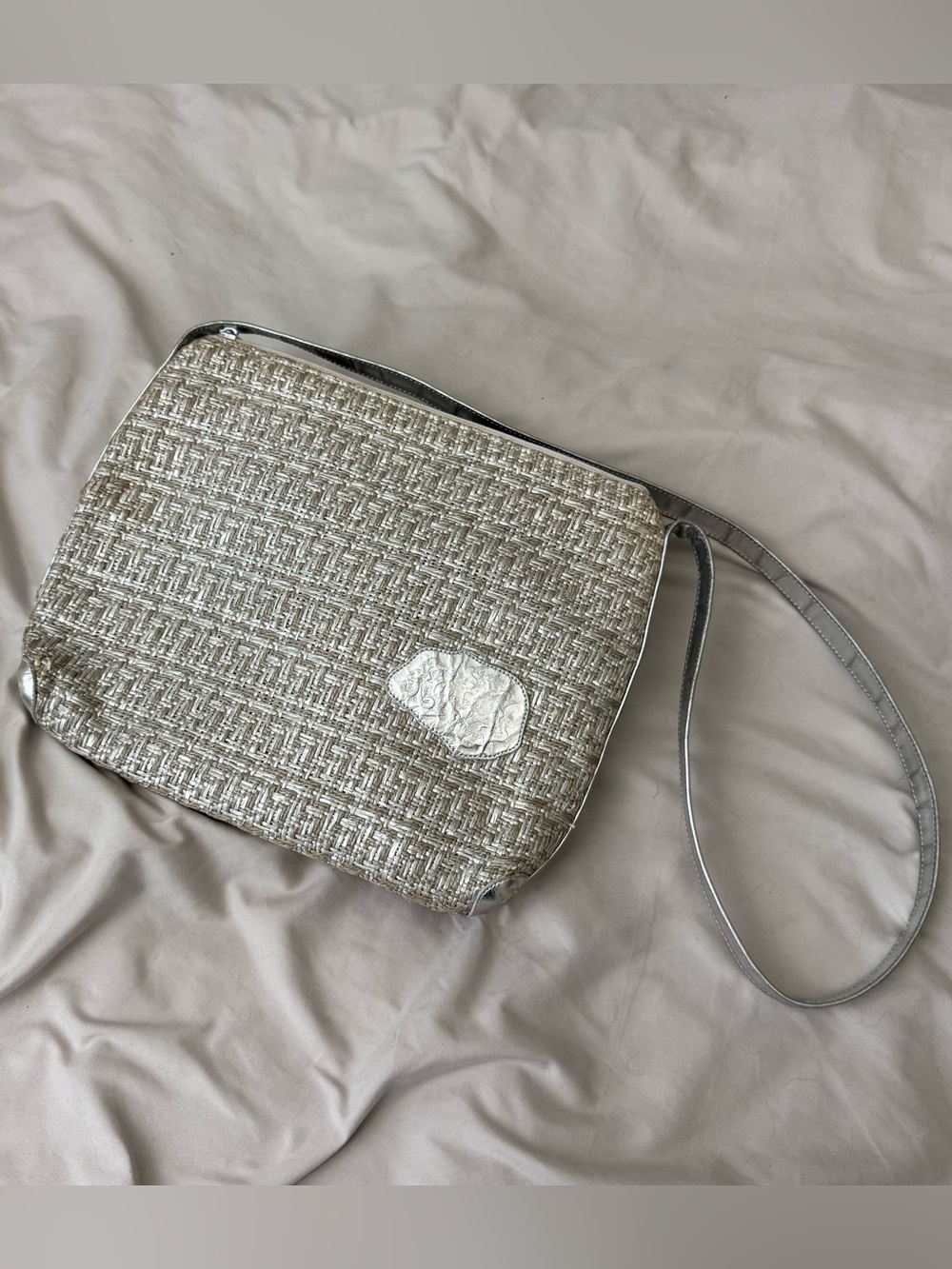 Carlos Falchi Vintage Y2K Metallic Silver Woven Leather Shoulder Bag